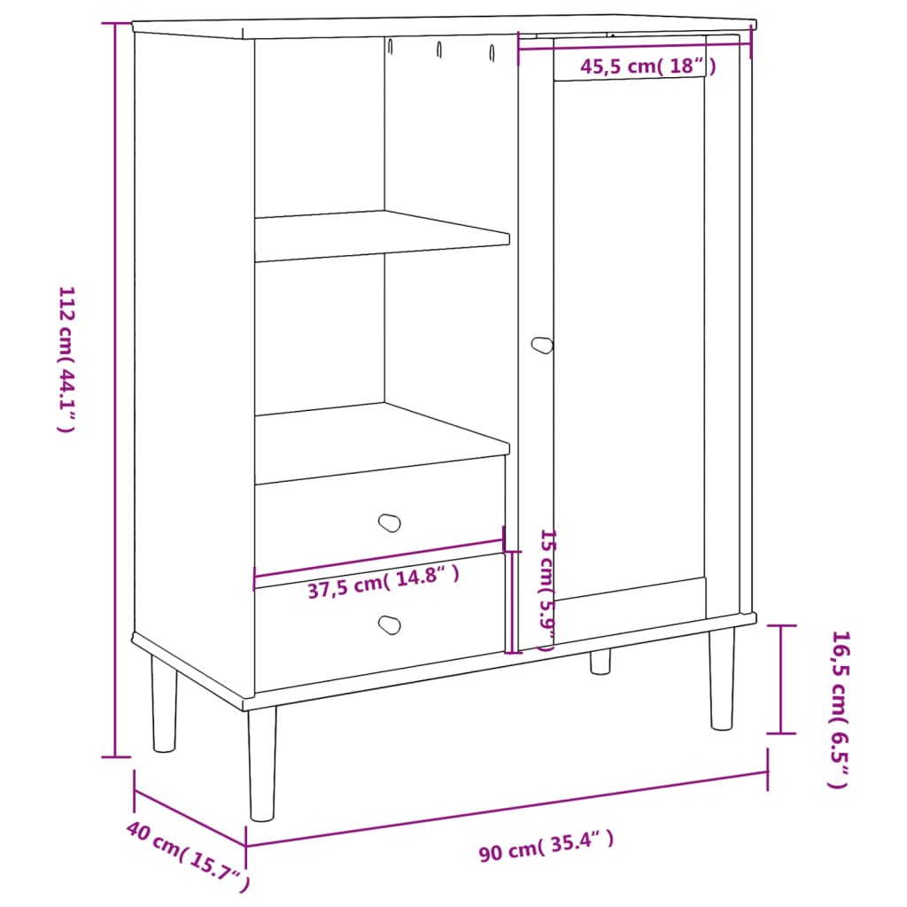 Visoka komoda SENJA crna izgled ratana 90x40x112 cm borovina