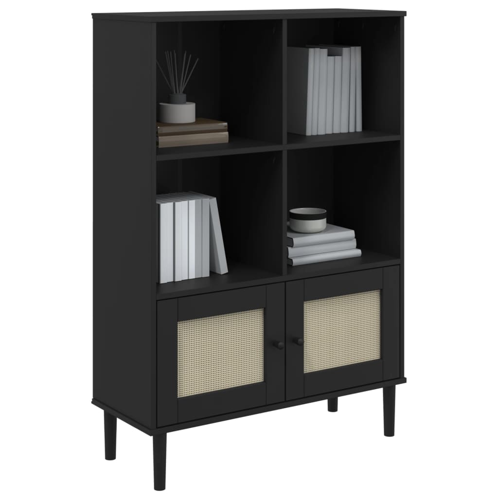 Regal za knjige SENJA izgled ratana crni 90x35x130 cm borovina
