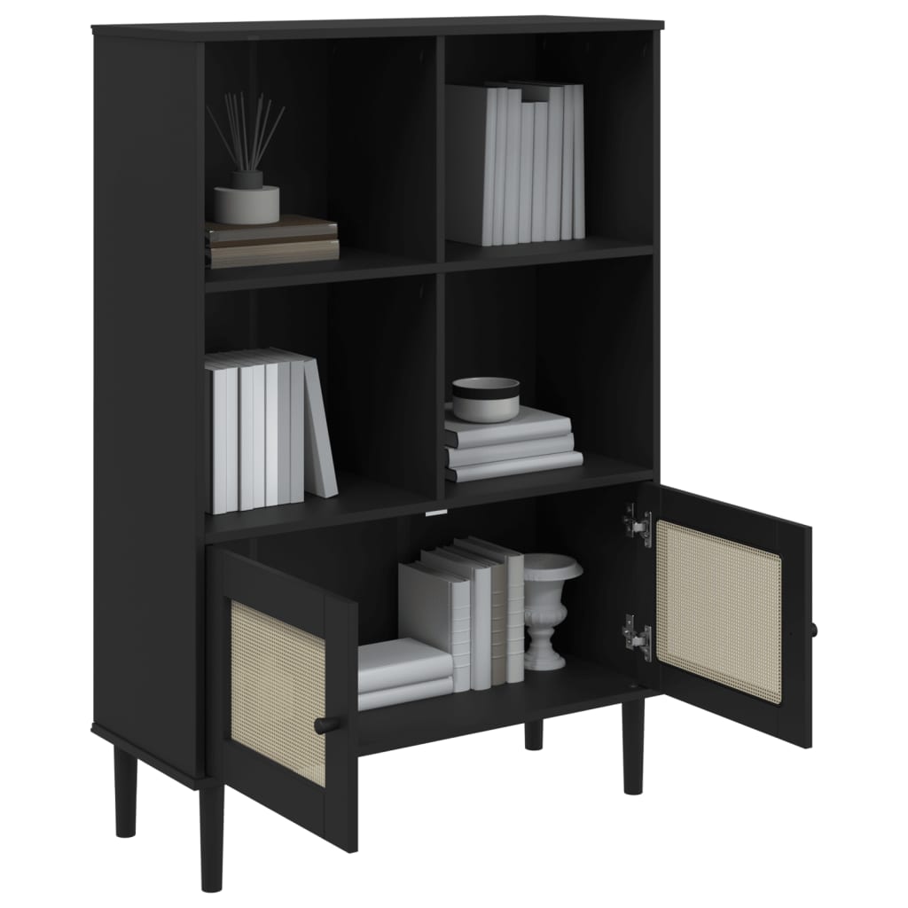 Regal za knjige SENJA izgled ratana crni 90x35x130 cm borovina
