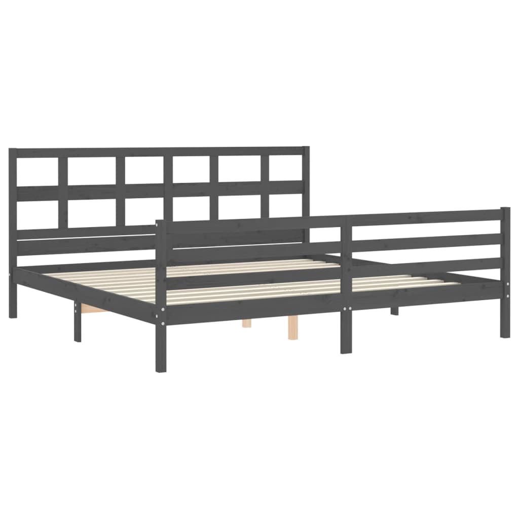 Okvir za krevet s uzglavljem sivi 200 x 200 cm od masivnog drva