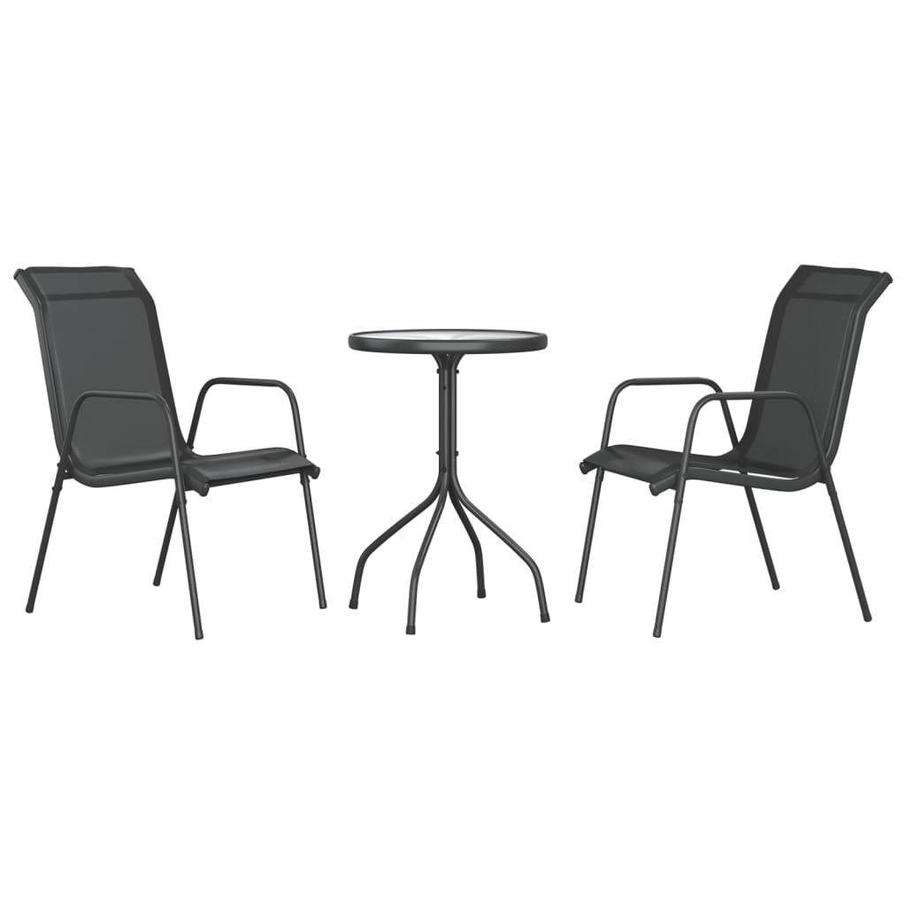 3-dijelni vrtni blagovaonski set crni čelični