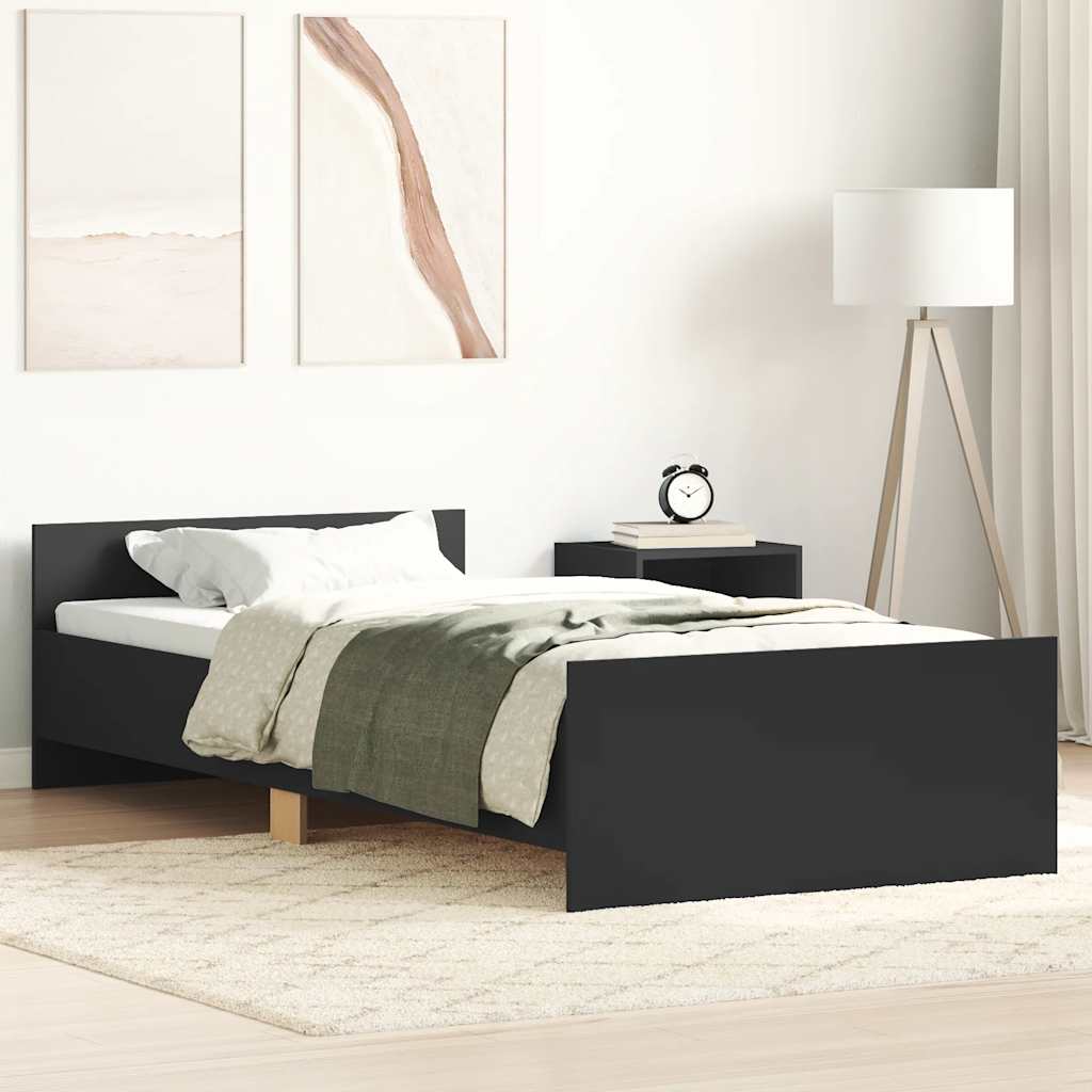 Okvir kreveta crni 75 x 190 cm mali od konstruiranog drva