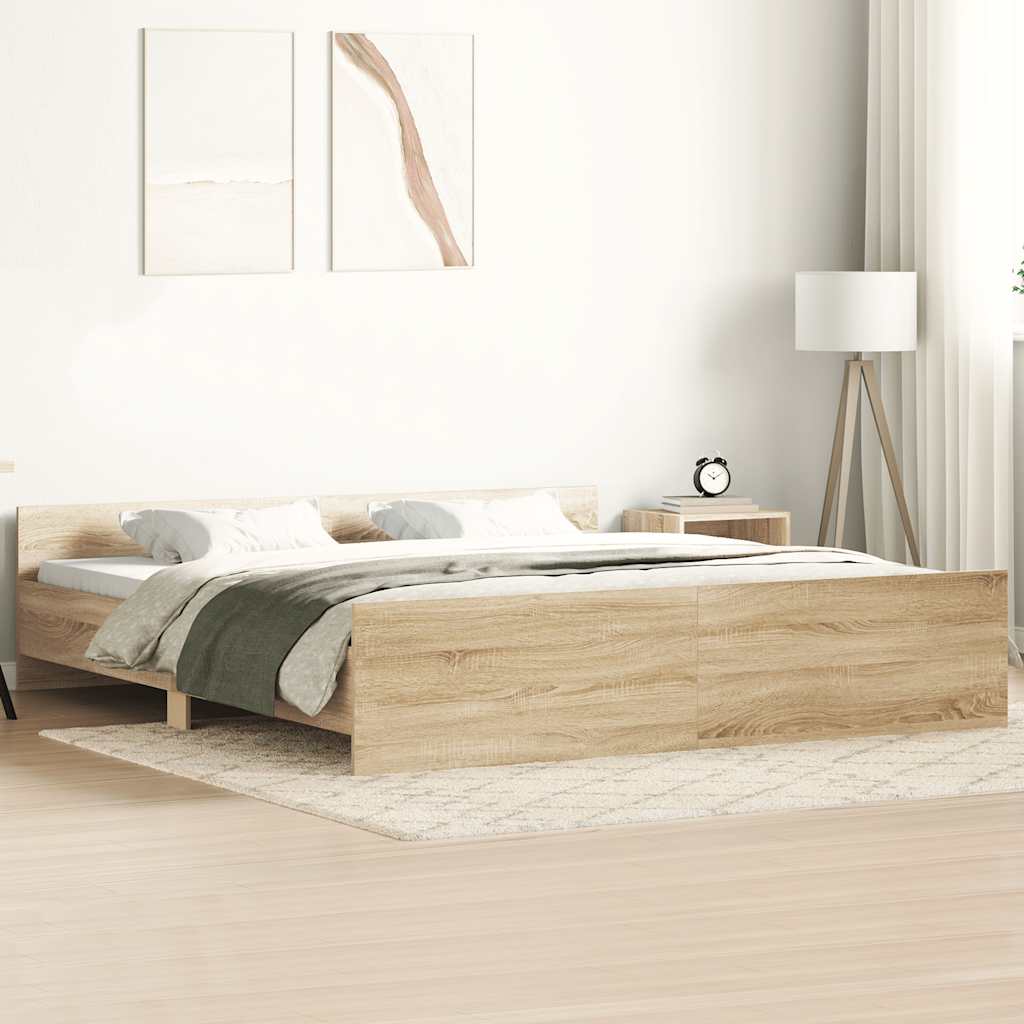 Okvir kreveta s uzglavljem i podnožjem boja hrasta 200x200 cm