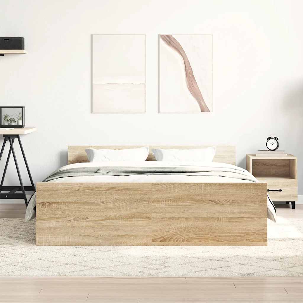 Okvir kreveta s uzglavljem i podnožjem boja hrasta 135x190 cm