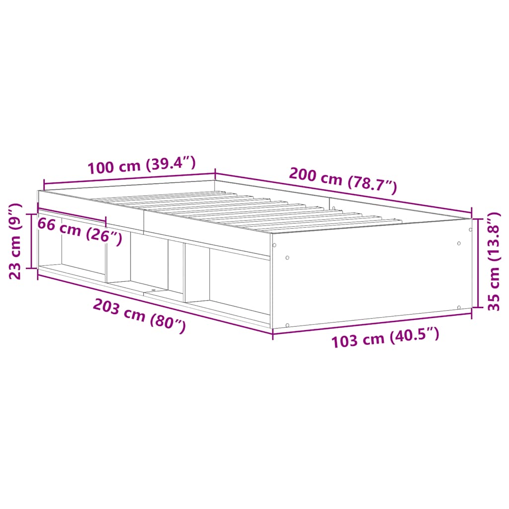 Okvir kreveta siva boja betona 100 x 200 cm