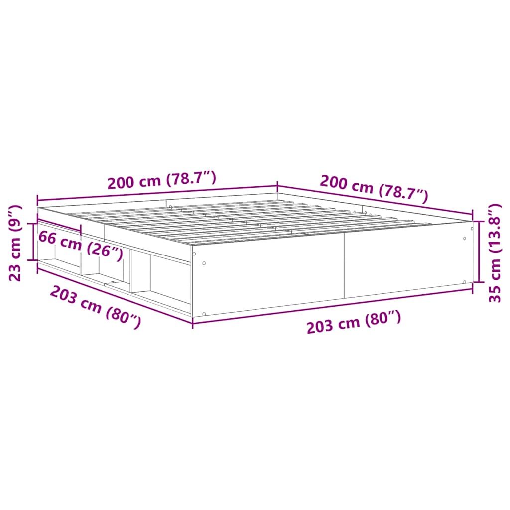 Okvir za krevet siva boja betona 200x200 cm