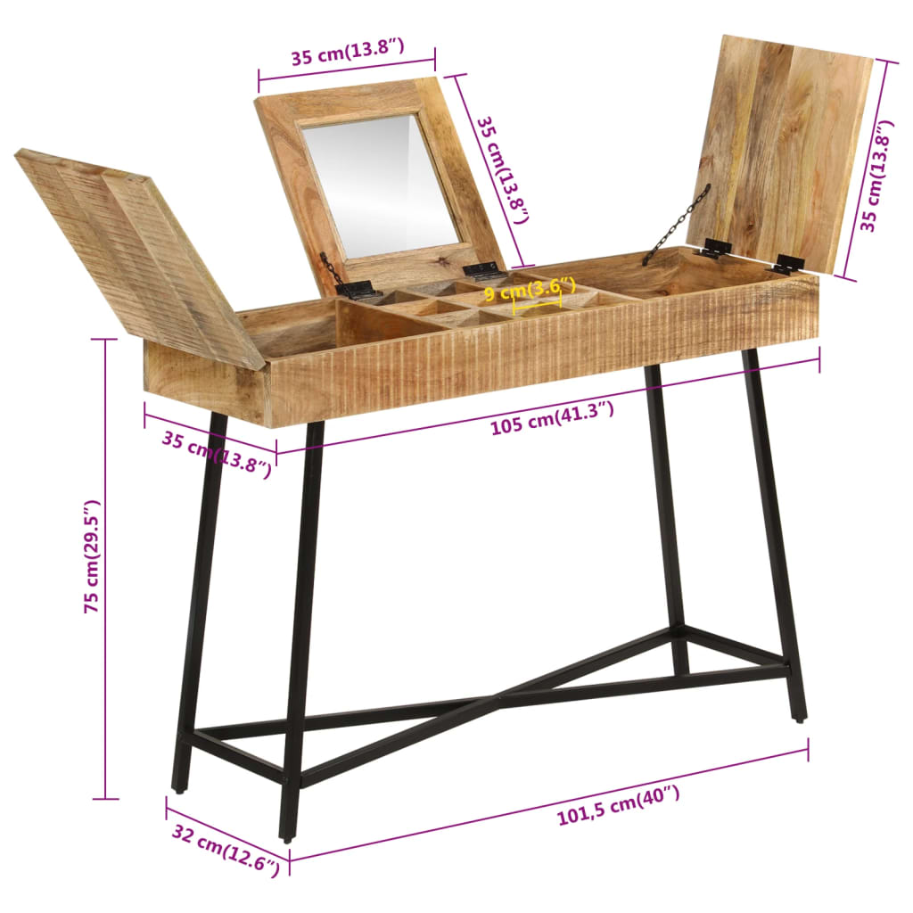 Toaletni stolić 105x35x75 cm od masivnog drva manga i željeza
