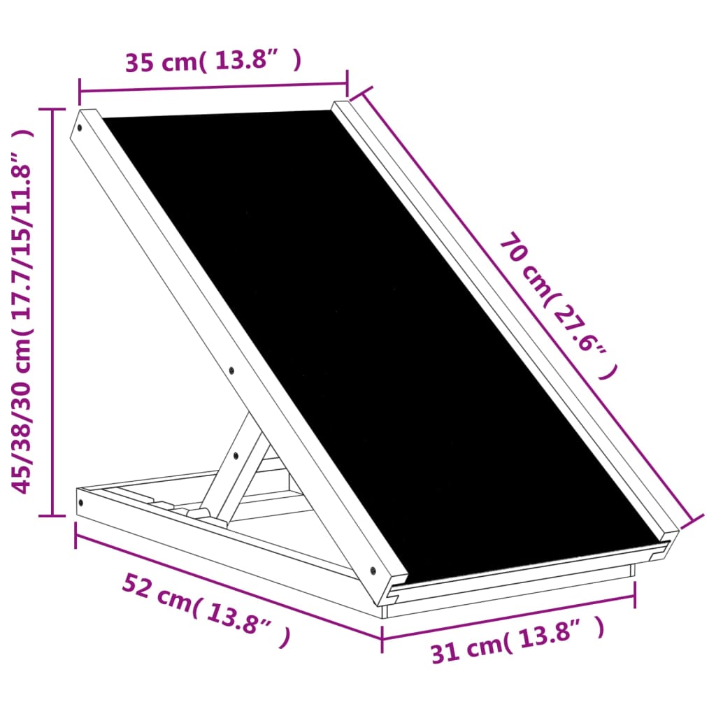 Rampa za pse siva 70 x 35 cm od masivne jelovine