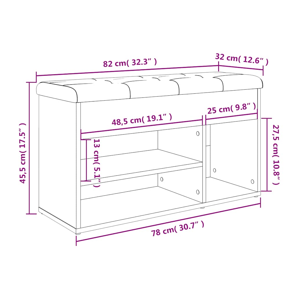 Klupa za cipele crna 82 x 32 x 45,5 cm od konstruiranog drva