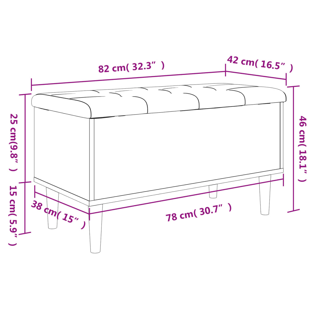 Klupa za pohranu boja hrasta 82x42x46 cm od konstruiranog drva