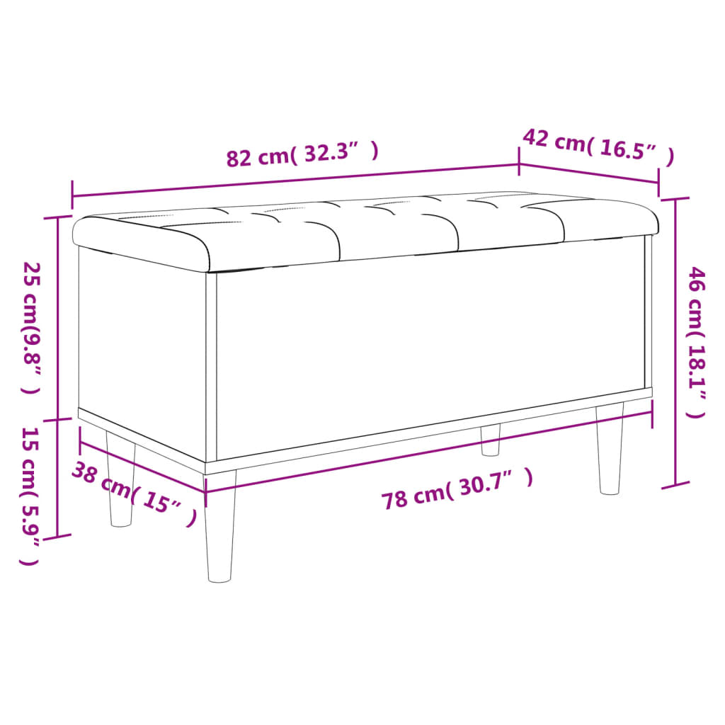 Klupa za pohranu siva boja hrasta 82x42x46 cm konstruirano drvo