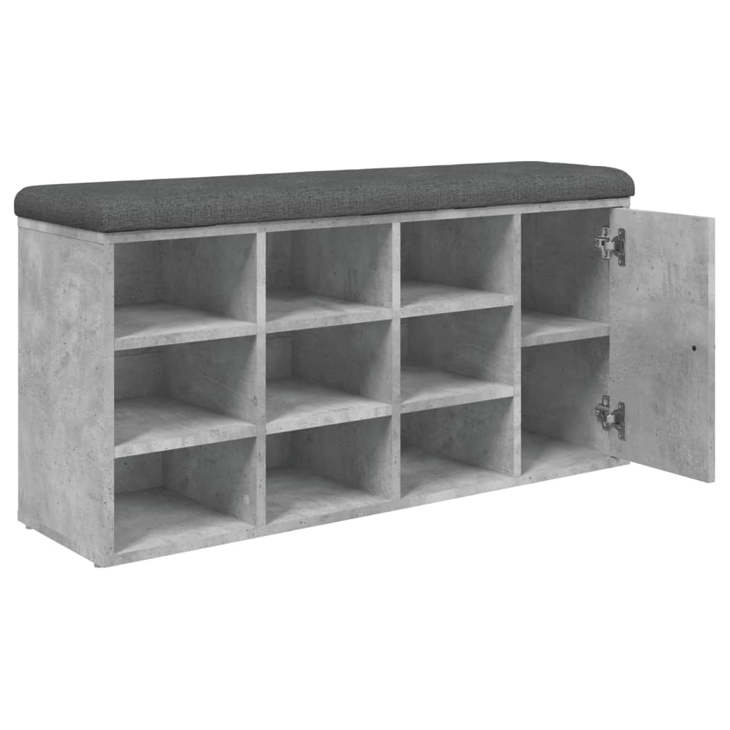 Klupa za cipele siva boja betona 102x32x50 cm konstruirano drvo