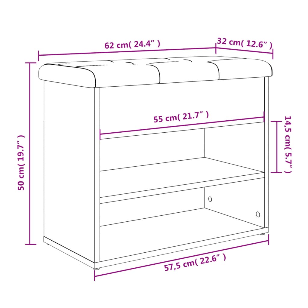 Klupa za cipele crna 62x32x50 cm od konstruiranog drva