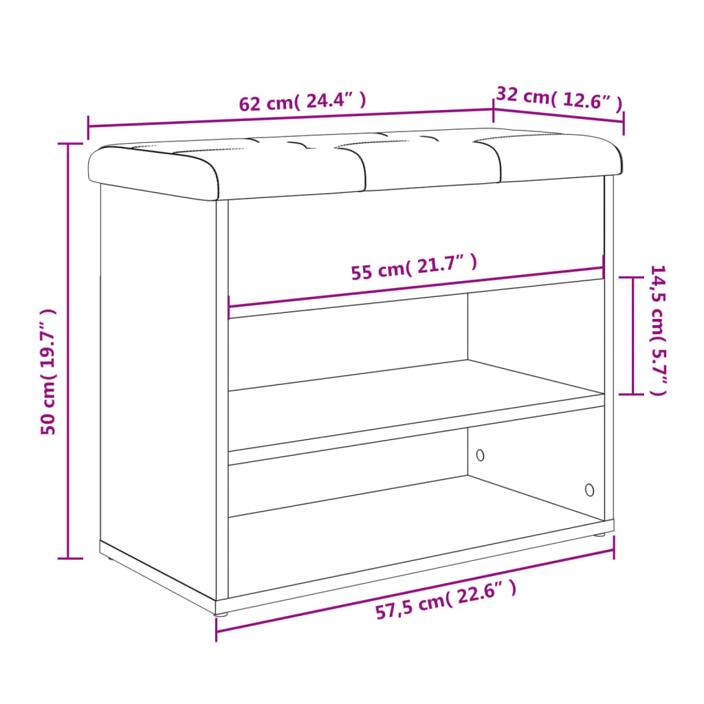 Klupa za cipele boja dimljenog hrasta 62x32x50 cm drvena