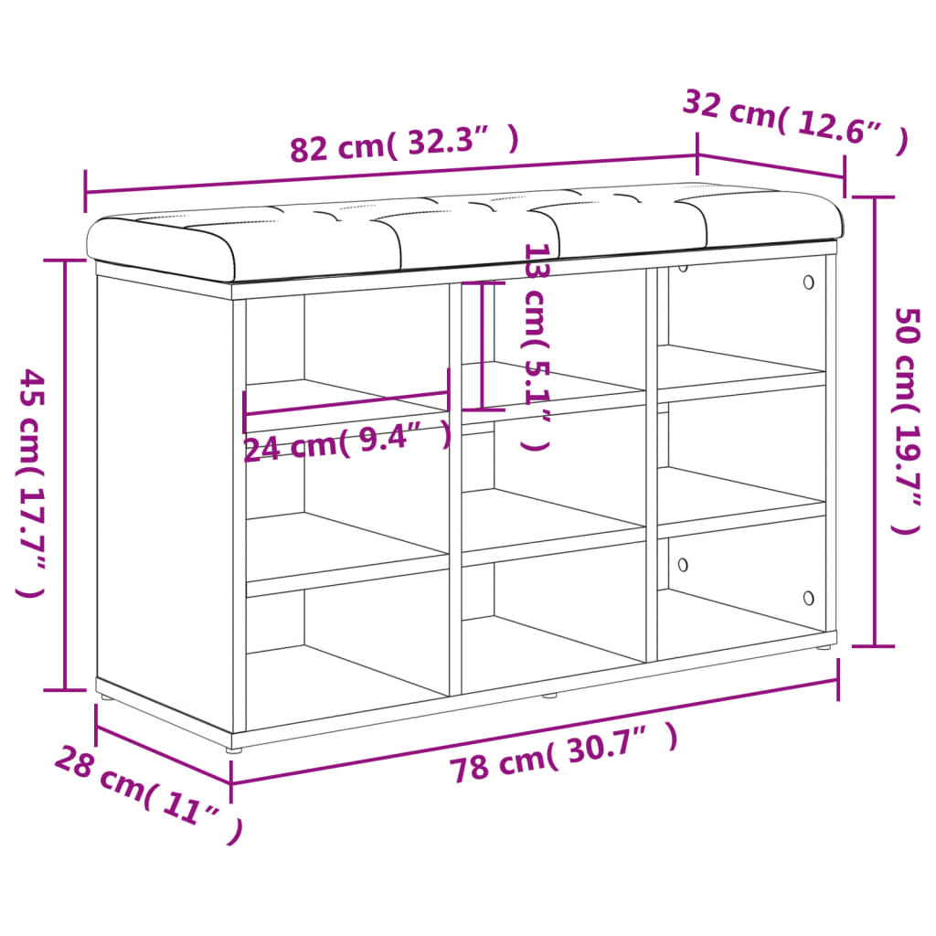 Klupa za cipele siva boja betona 82x32x50 cm konstruirano drvo