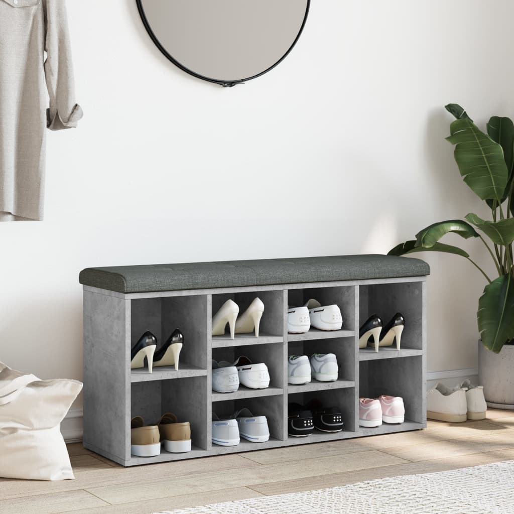 Klupa za cipele siva boja betona 102x32x50 cm konstruirano drvo