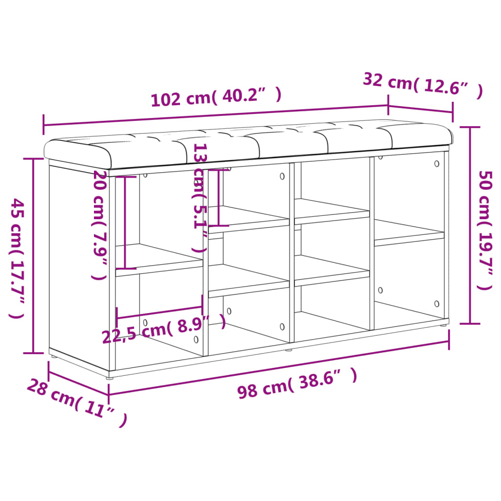 Klupa za cipele boja dimljenog hrasta 102 x 32 x 50 cm drvena