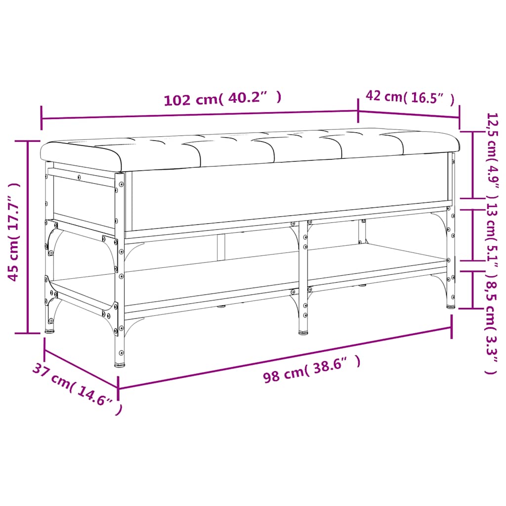 Klupa za cipele crna 102 x 42 x 45 cm od konstruiranog drva