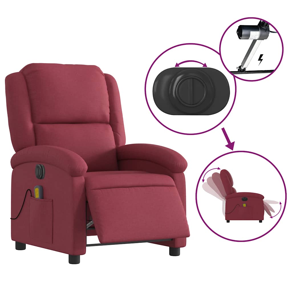 Električni masažni naslonjač od tkanine crvena boja vina