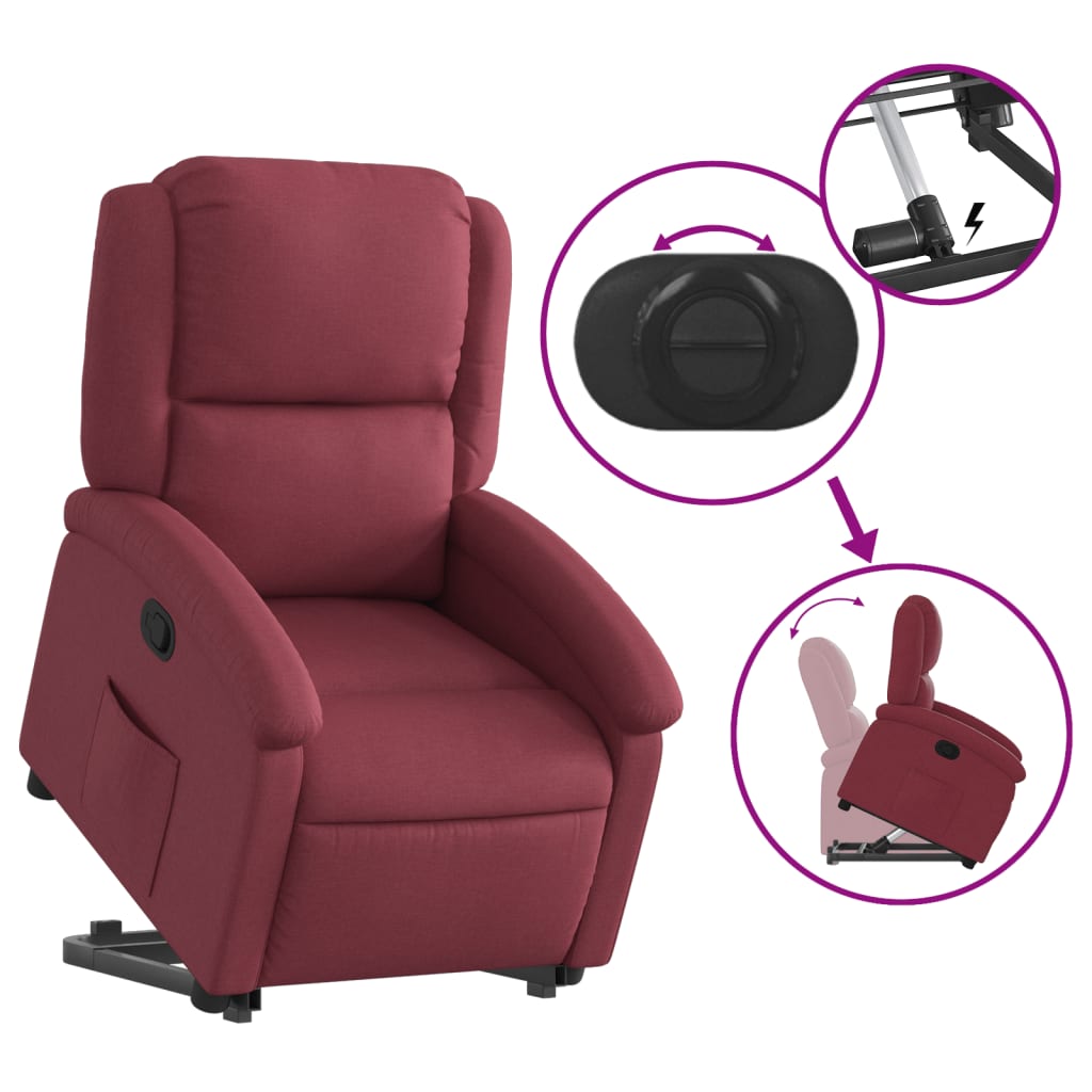 Naslonjač na podizanje od tkanine crvena boja vina
