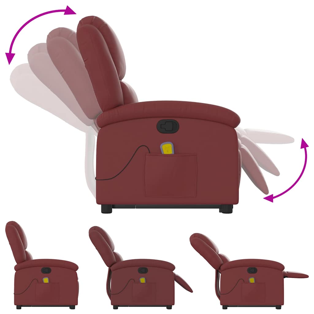 Masažni naslonjač na podizanje od umjetne kože crvena boja vina