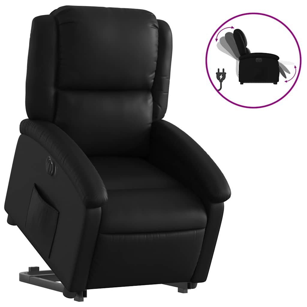 Električni naslonjač na podizanje od umjetne kože crni