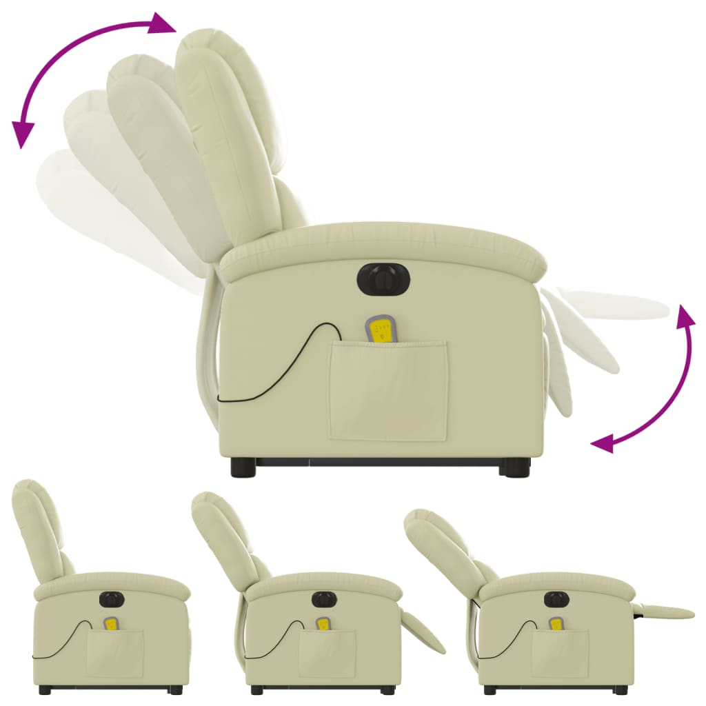 Električni masažni naslonjač na podizanje od prave kože krem