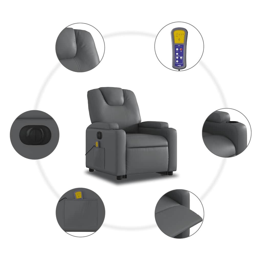 Električni masažni naslonjač na podizanje od umjetne kože siva