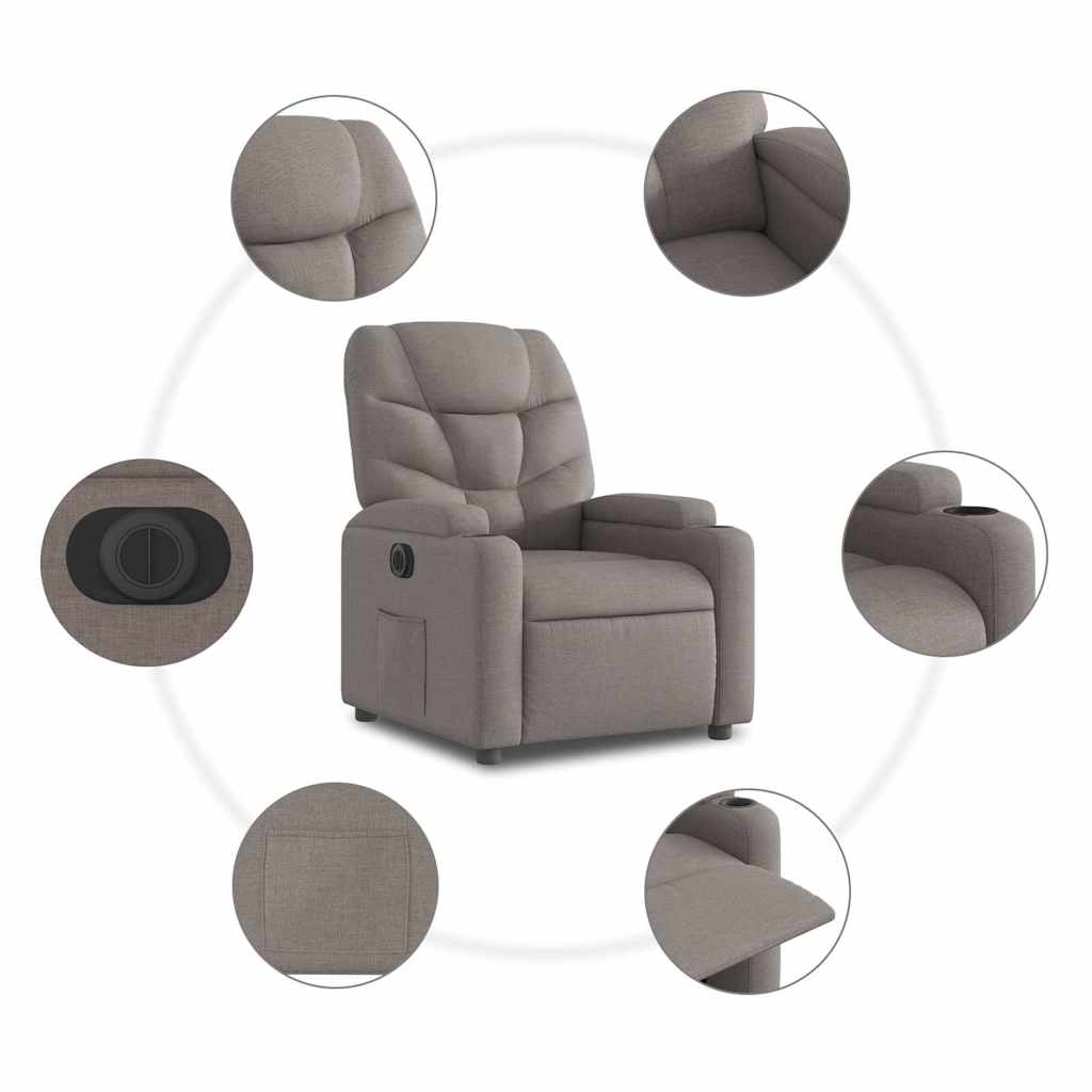 Električni naslonjač na podizanje od tkanine smeđesivi