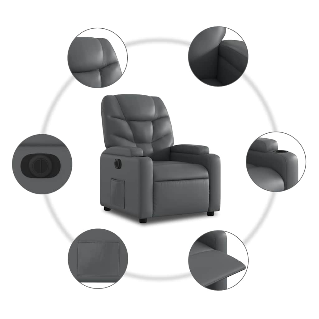 Električni naslonjač od umjetne kože sivi