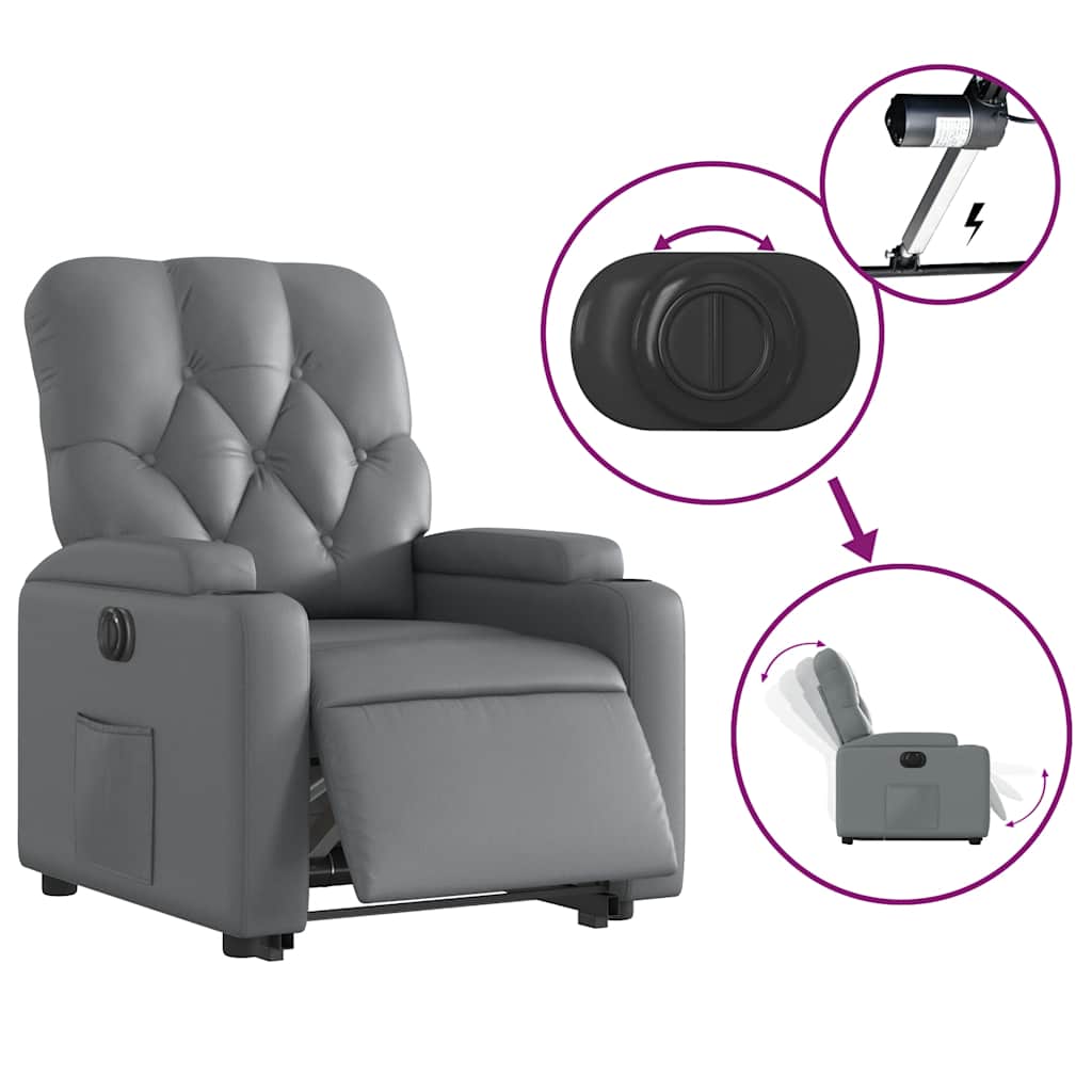 Električni naslonjač na podizanje od umjetne kože siva