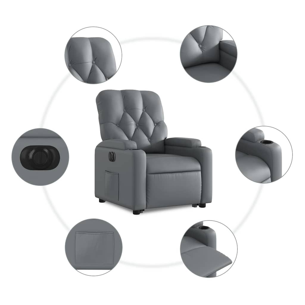 Električni naslonjač na podizanje od umjetne kože siva