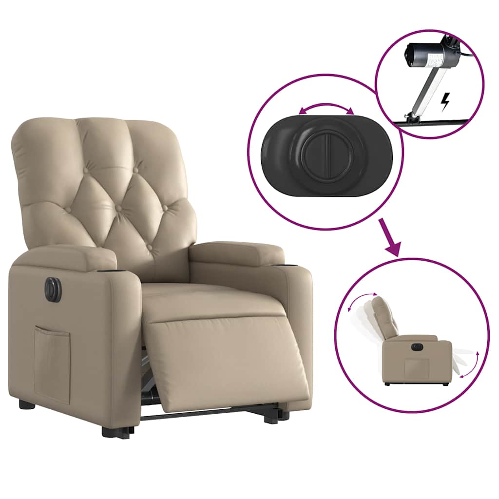 Električni naslonjač na podizanje umjetna koža boja cappuccina