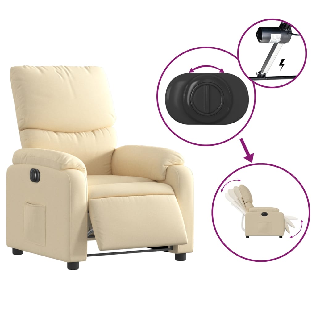 Električni naslonjač od tkanine krem