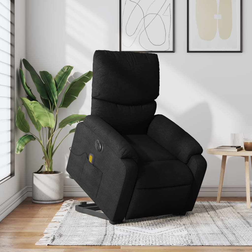 Električni masažni naslonjač na podizanje od tkanine crni