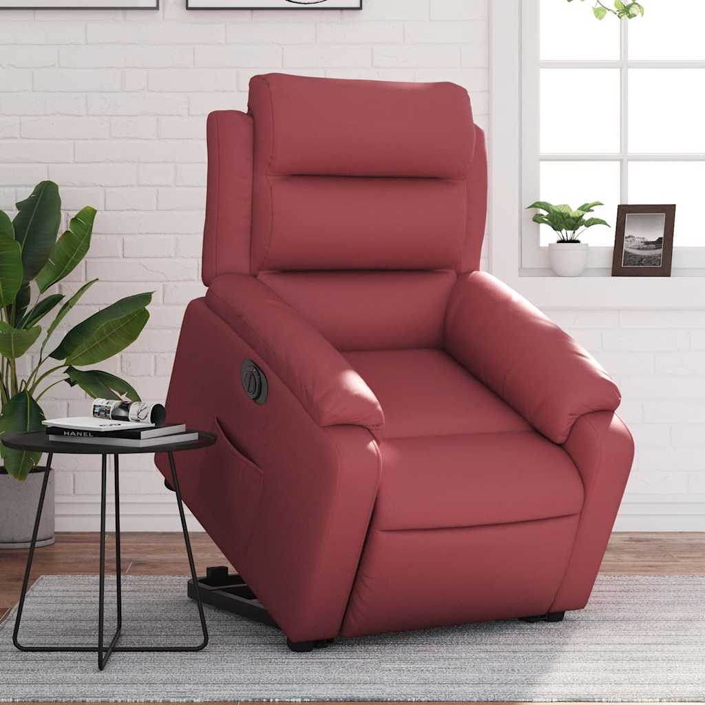 Električni naslonjač na podizanje umjetna koža crvena boja vina