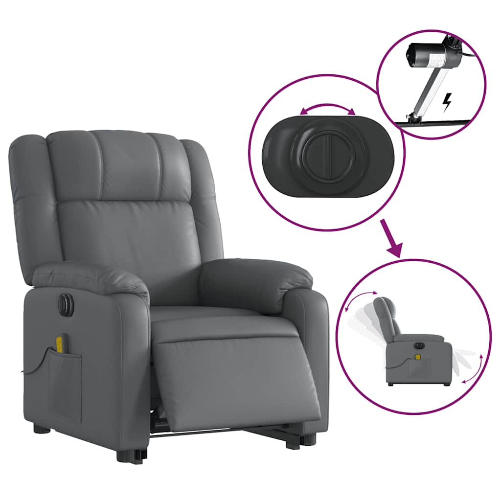 Električni masažni naslonjač na podizanje od umjetne kože siva