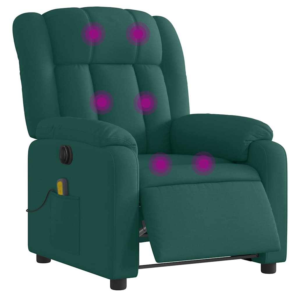 Električni masažni naslonjač od tkanine tamnozeleni