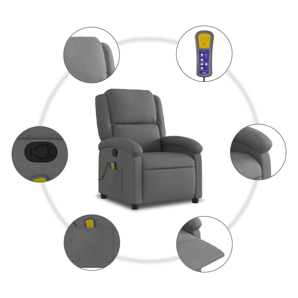 Masažna fotelja, tamno siva tkanina
