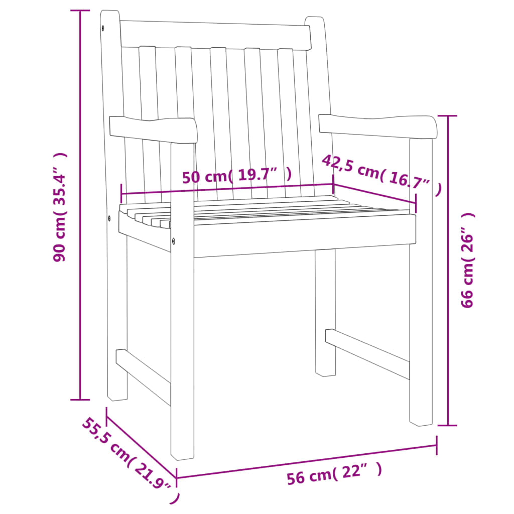 Vrtne stolice 6 kom 56 x 55,5 x 90 cm od masivnog drva bagrema