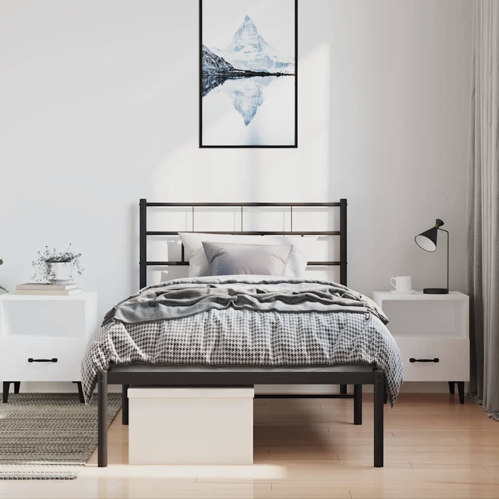 Metalni okvir za krevet s uzglavljem crni 100x200 cm