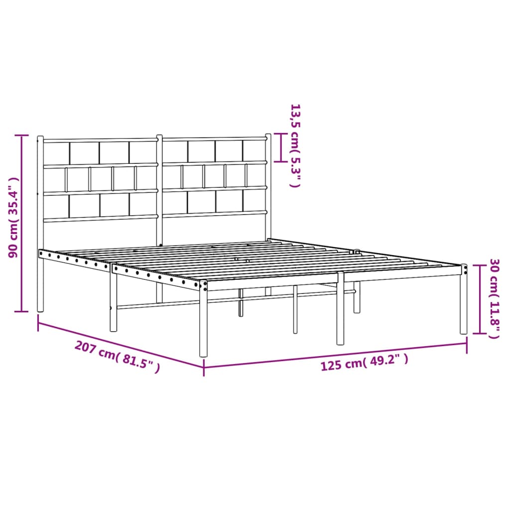 Metalni okvir za krevet s uzglavljem crni 120x200 cm
