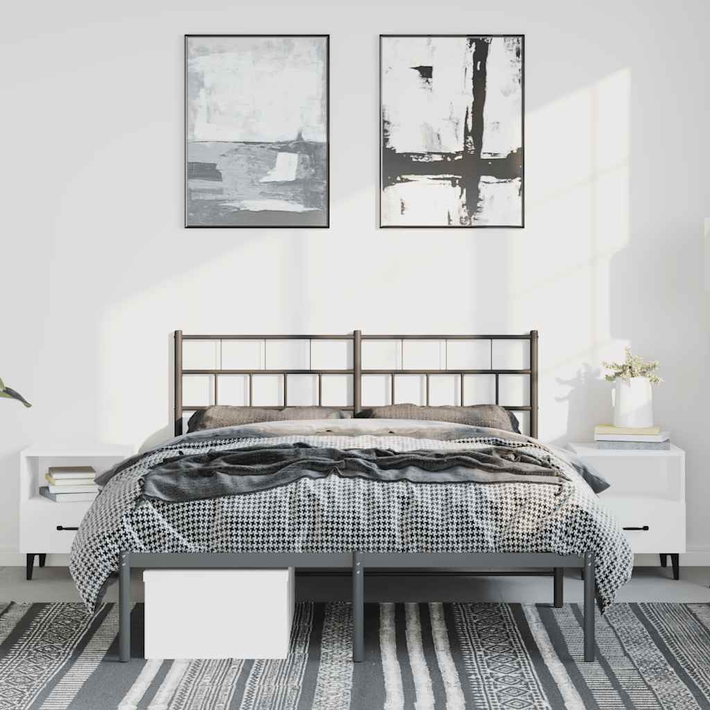 Metalni okvir za krevet s uzglavljem crni 135x190 cm