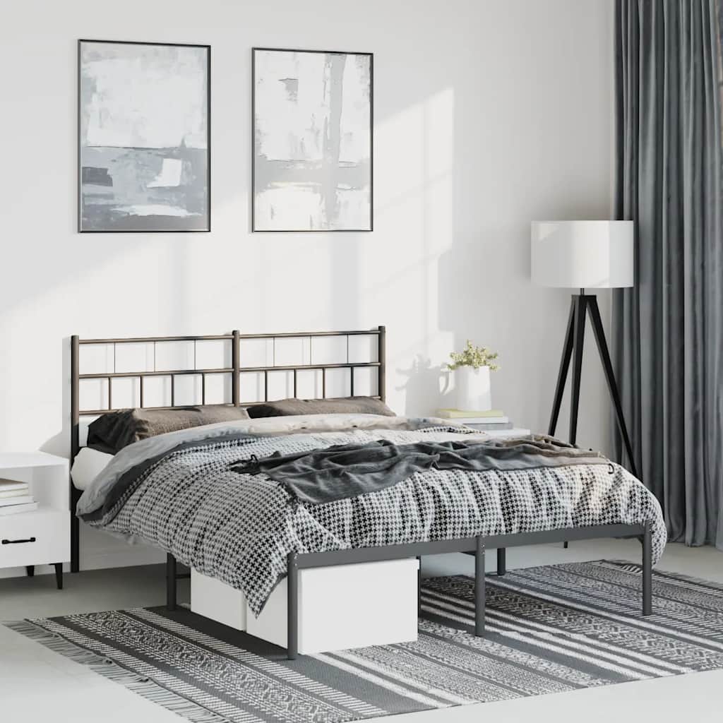 Metalni okvir za krevet s uzglavljem crni 150x200 cm