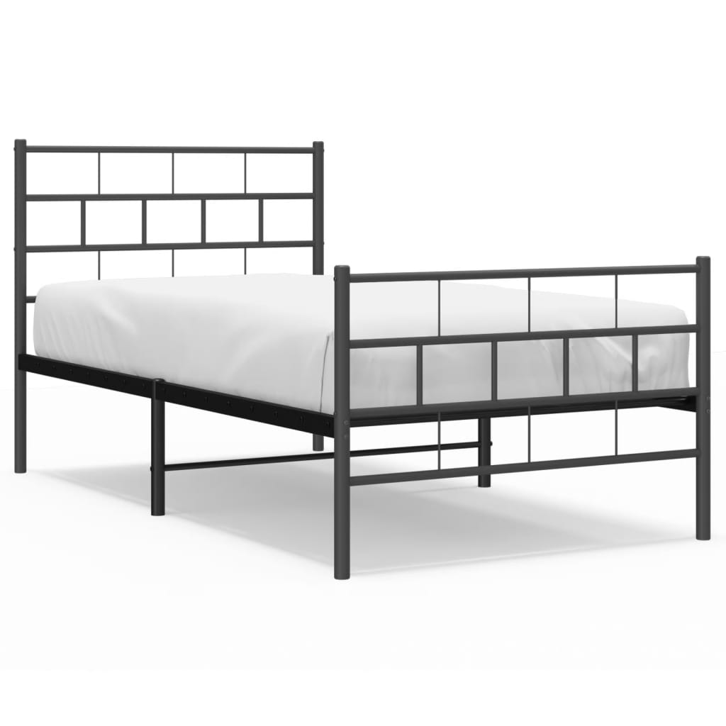 Metalni okvir kreveta uzglavlje i podnožje crni 90x190 cm