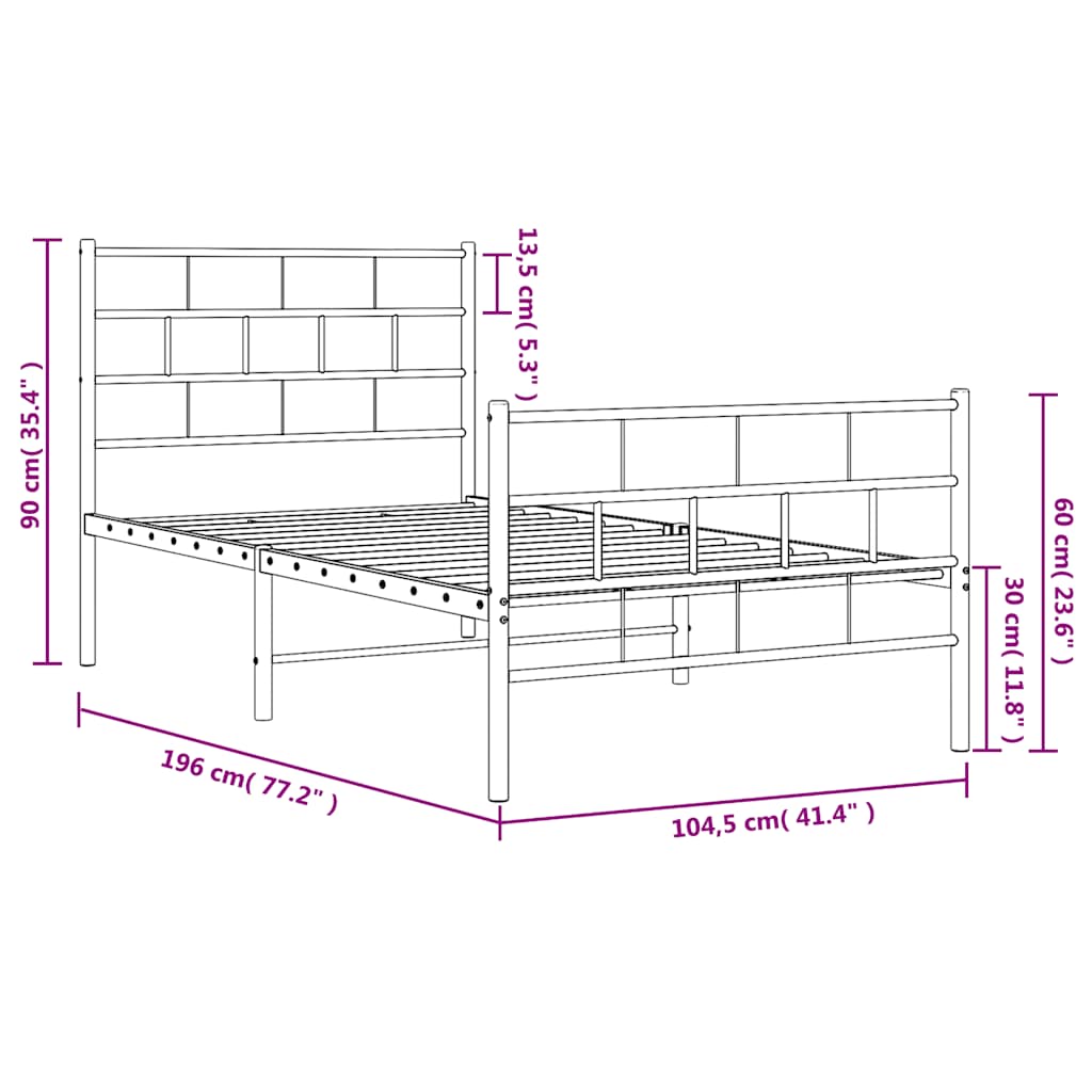 Metalni okvir kreveta uzglavlje i podnožje crni 100x190 cm