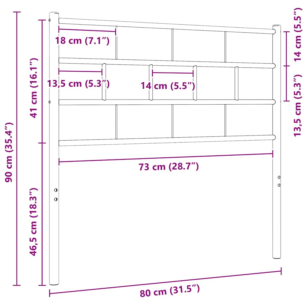 Metalno zamjensko uzglavlje crno 75 cm