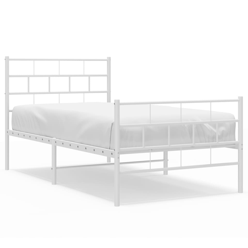 Metalni okvir kreveta uzglavlje i podnožje bijeli 90 x 200 cm