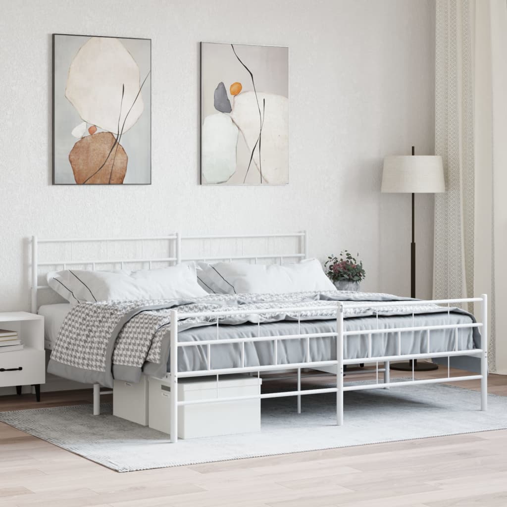 Metalni okvir kreveta uzglavlje i podnožje bijeli 200x200 cm