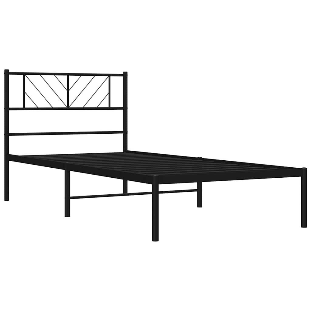 Metalni okvir za krevet s uzglavljem crni 107x203 cm
